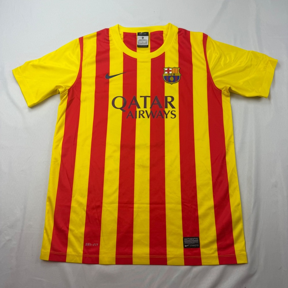 Nike FC Barcelona Jersey Boys XL Yellow Red Messi 10 Senyera 2013-14 Away